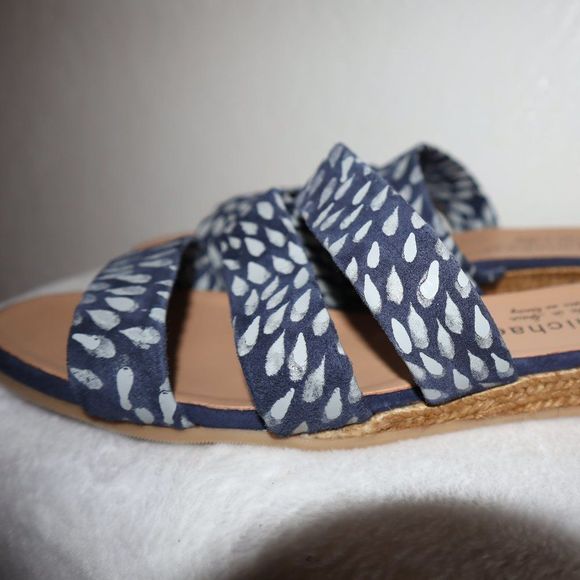 Eric Michael Blue/White Droplet Reese Suede Espadrille Sandals Women's Size 41 - Picture 6 of 9
